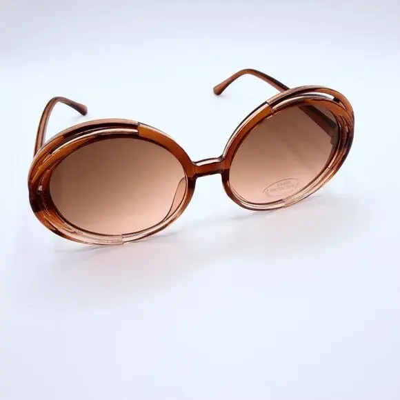 NEW Free People Wavy Baby Brown Oversized Round Retro Statement Sunglasses - Picture 5 of 10